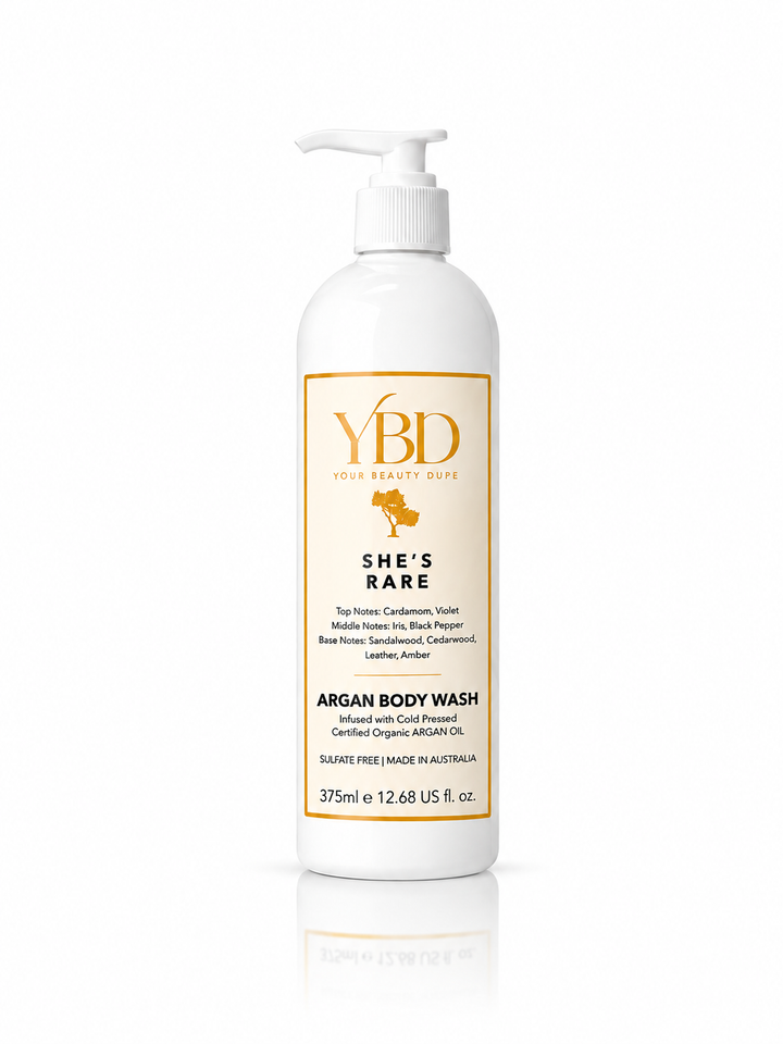 Your Beauty Dupe x Silk Oil of Morocco - She's Rare Argan Body Wash - Inspired by Santal 33 Le Labo