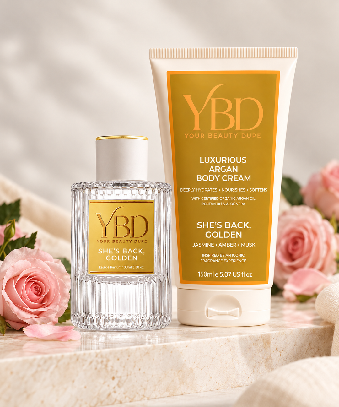 Your Beauty Dupe x Silk Oil of Morocco - The Indulgence Duo- She's Back Golden Perfume — Inspired by Poême Lancôme