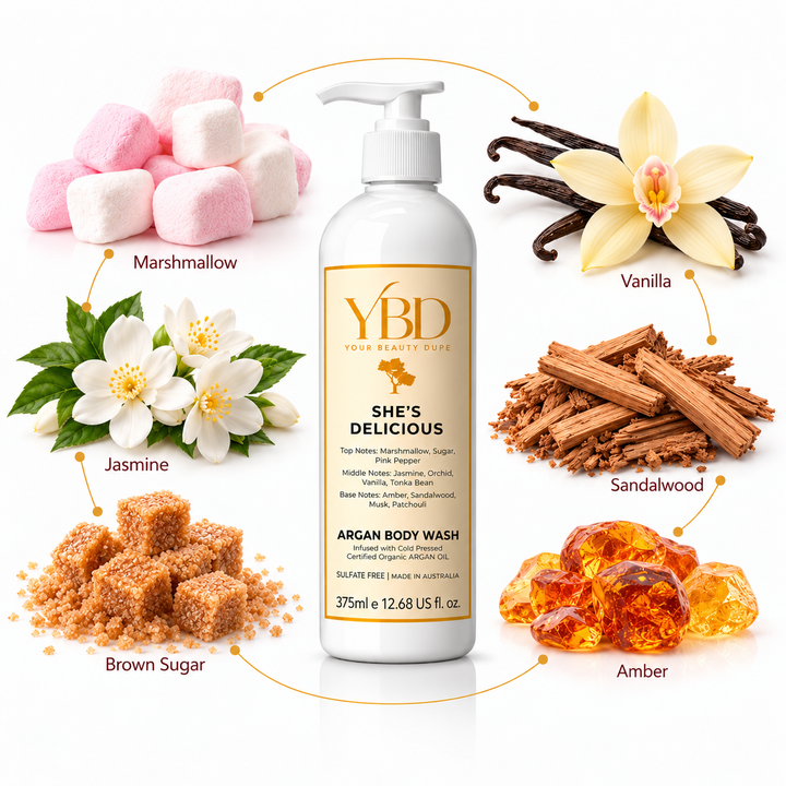 Your Beauty Dupe x Silk Oil of Morocco - She's Delicious Argan Body Wash - Inspired by Kayali Vanilla 28