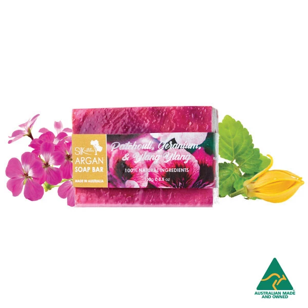 Patchouli, Geranium, Ylang Ylang Argan Soap Bar